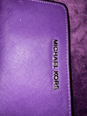 Michael Kors Purple Saffiano Zip Wallet with Silver Logo